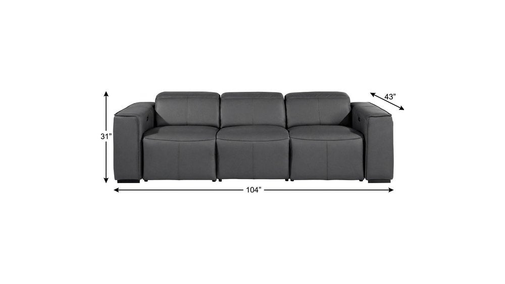 Beige Top Grain Leather Reclining Metal USB Sofa - 104-inch