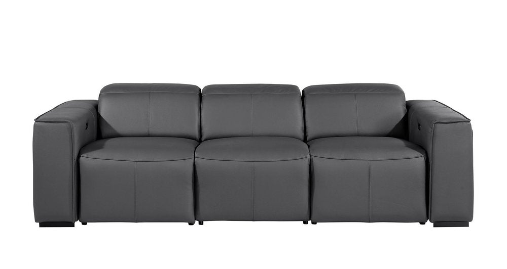 Beige Top Grain Leather Reclining Metal USB Sofa - 104-inch