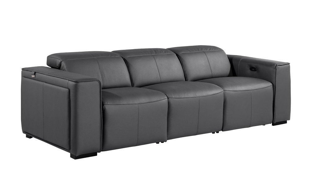 Beige Top Grain Leather Reclining Metal USB Sofa - 104-inch