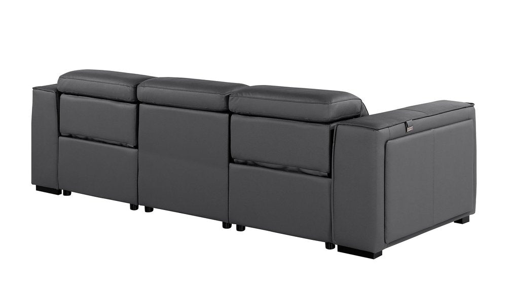 Beige Top Grain Leather Reclining Metal USB Sofa - 104-inch