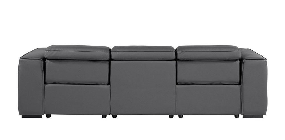 Beige Top Grain Leather Reclining Metal USB Sofa - 104-inch