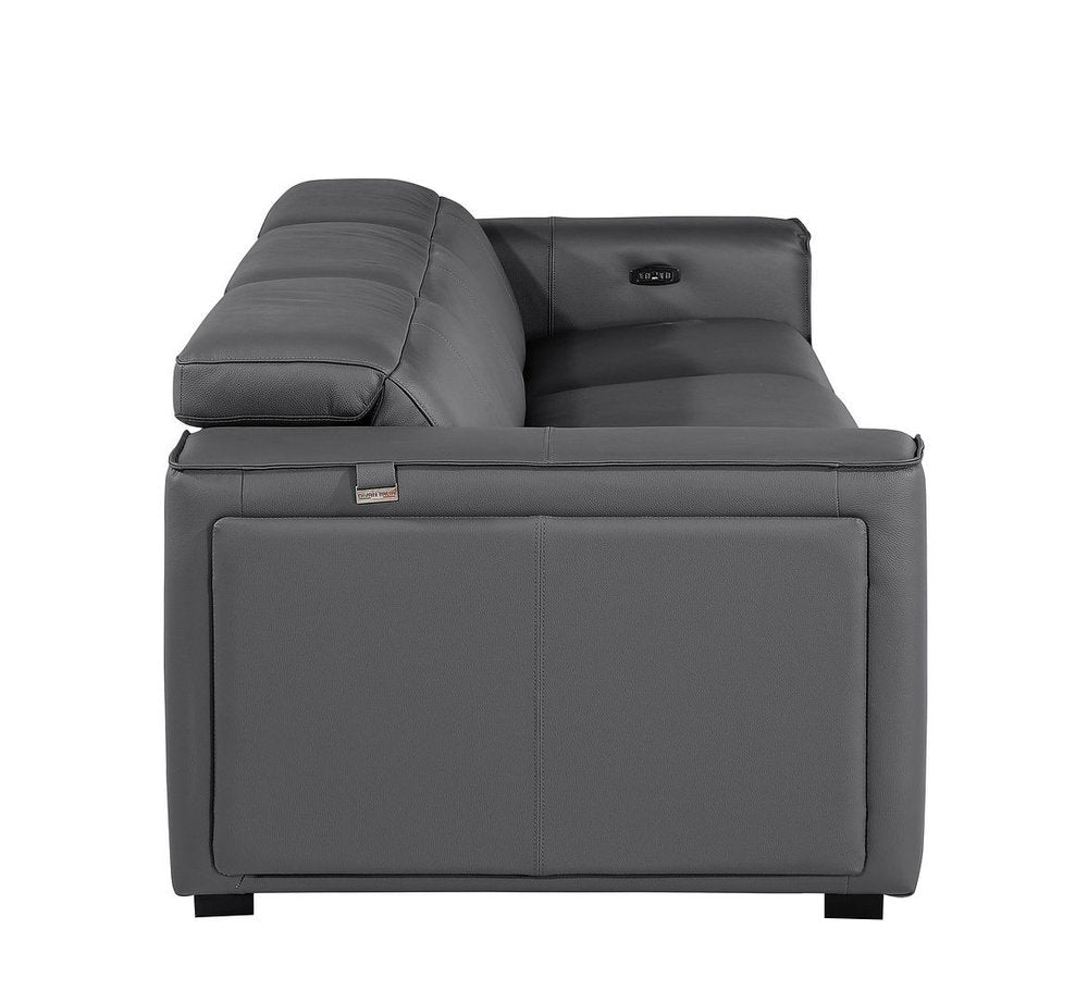 Beige Top Grain Leather Reclining Metal USB Sofa - 104-inch