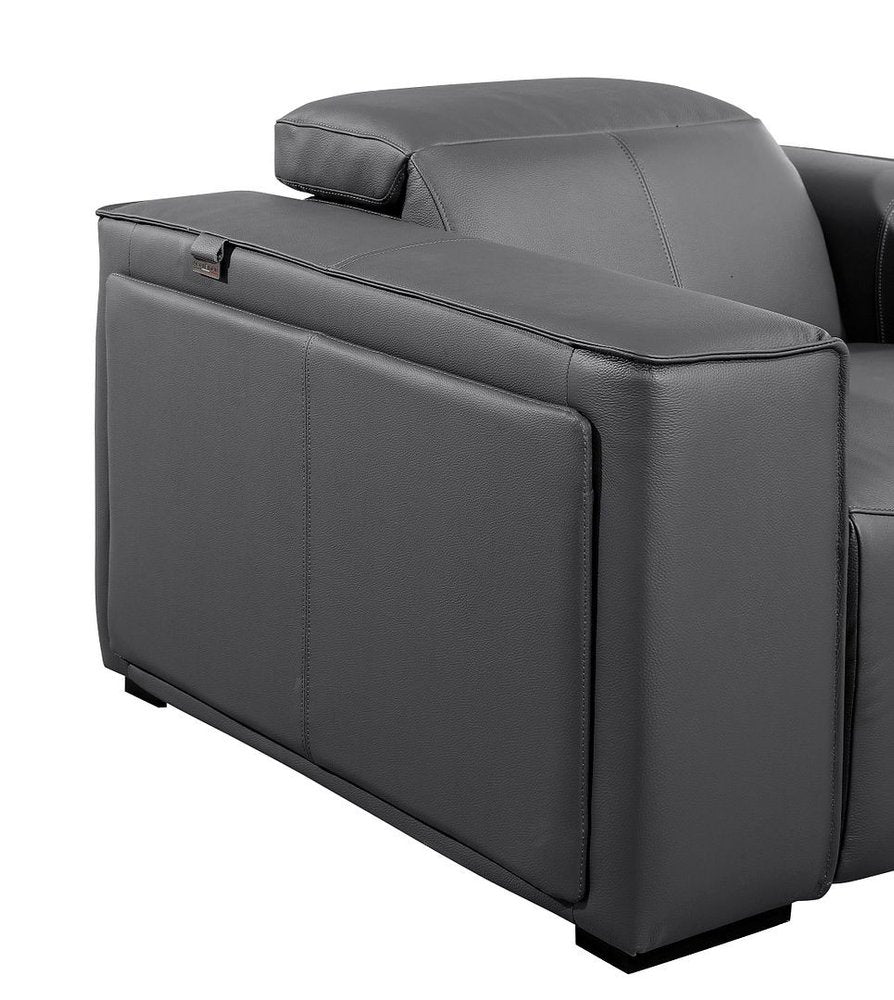 Beige Top Grain Leather Reclining Metal USB Sofa - 104-inch