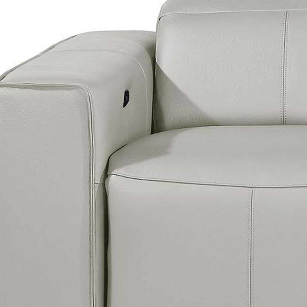 Beige Top Grain Leather Reclining Metal USB Sofa - 104-inch