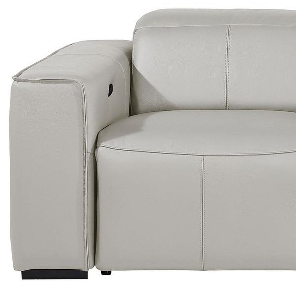 Beige Top Grain Leather Reclining Metal USB Sofa - 104-inch