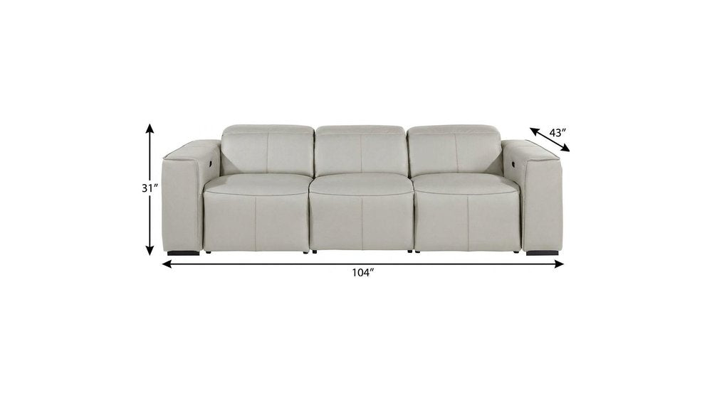 Beige Top Grain Leather Reclining Metal USB Sofa - 104-inch