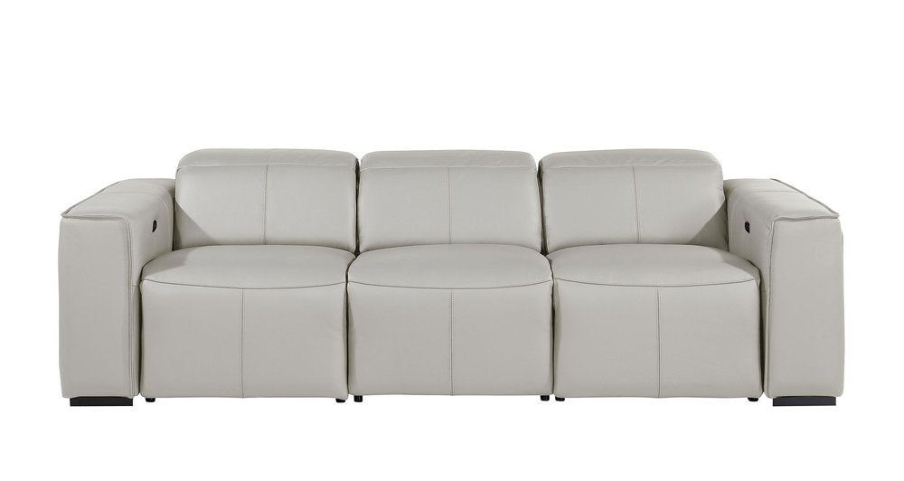 Beige Top Grain Leather Reclining Metal USB Sofa - 104-inch