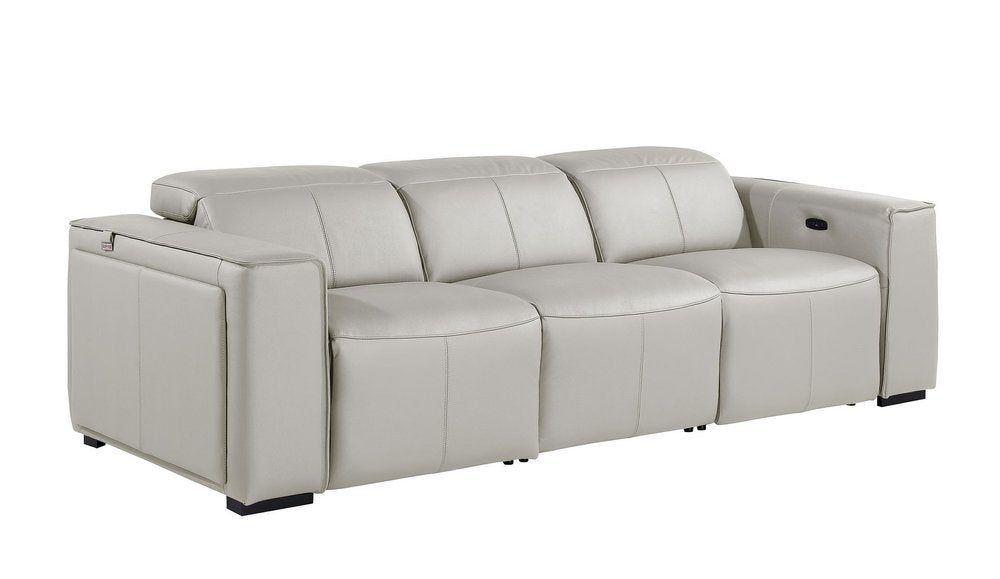 Beige Top Grain Leather Reclining Metal USB Sofa - 104-inch