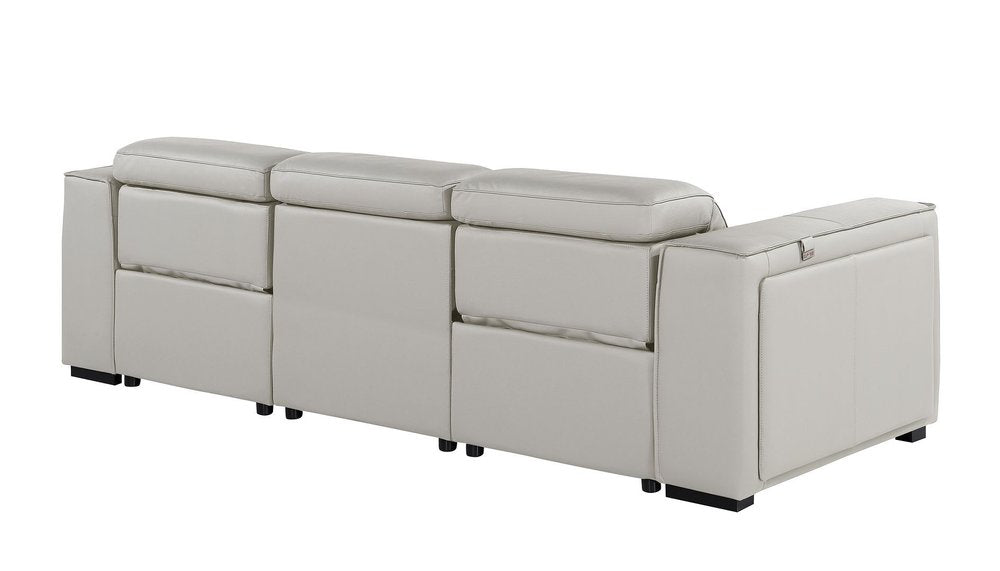 Beige Top Grain Leather Reclining Metal USB Sofa - 104-inch