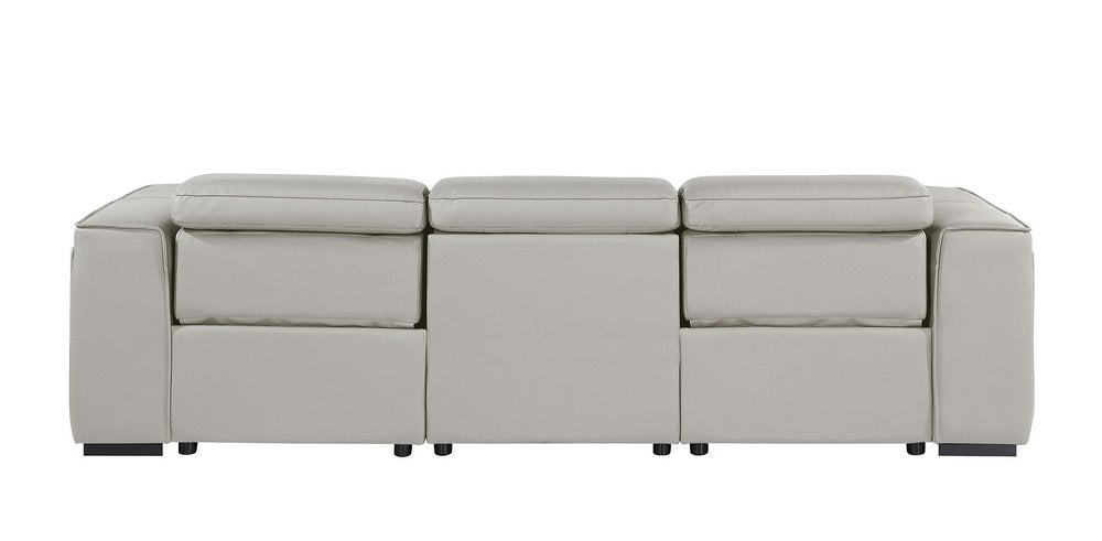 Beige Top Grain Leather Reclining Metal USB Sofa - 104-inch