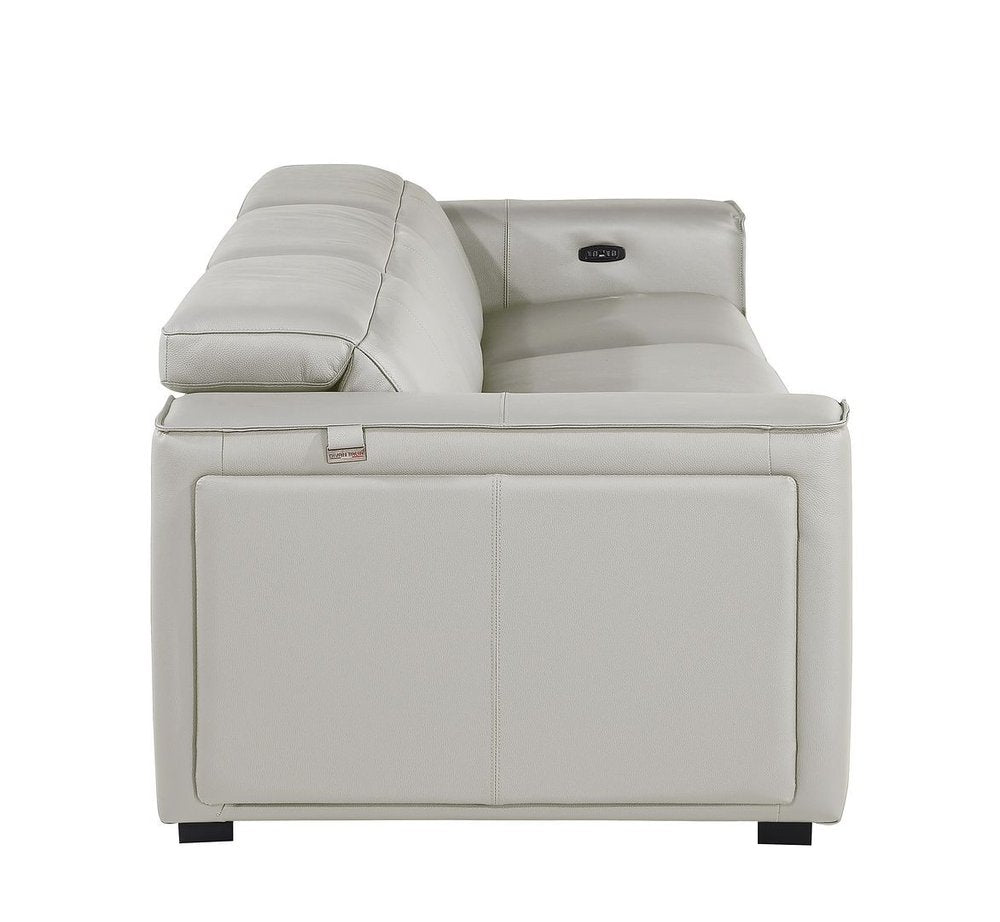 Beige Top Grain Leather Reclining Metal USB Sofa - 104-inch