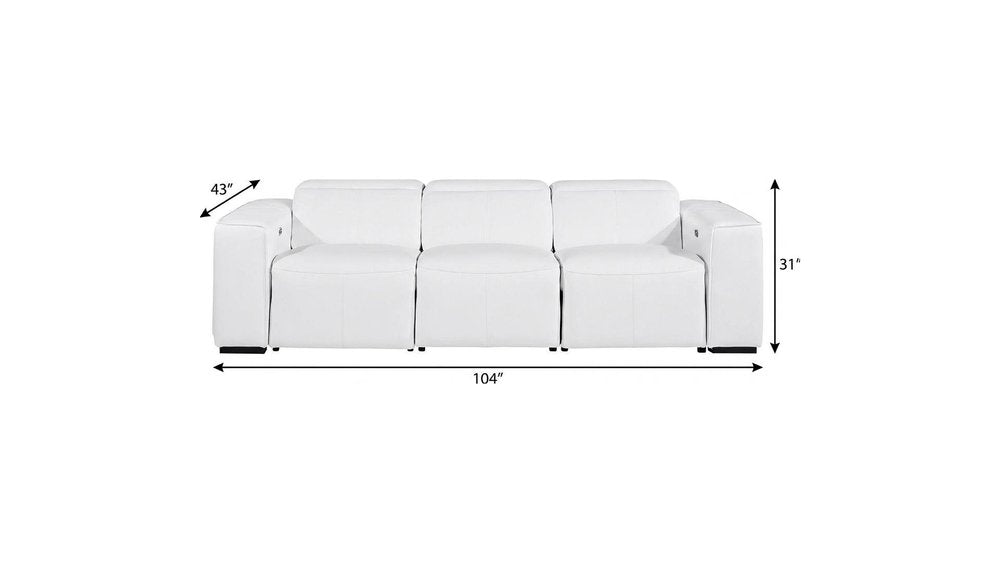 Beige Top Grain Leather Reclining Metal USB Sofa - 104-inch