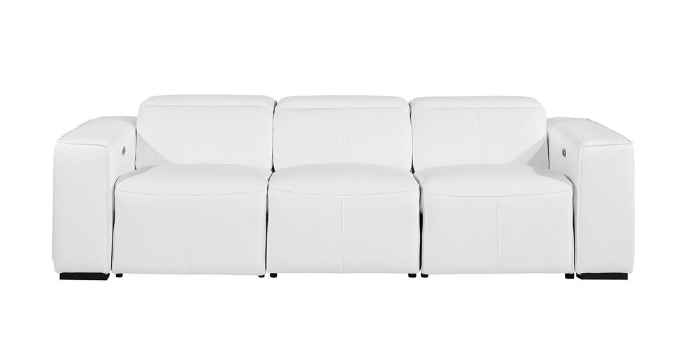 Beige Top Grain Leather Reclining Metal USB Sofa - 104-inch