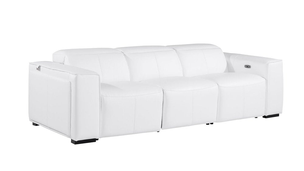 Beige Top Grain Leather Reclining Metal USB Sofa - 104-inch
