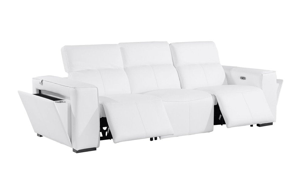 Beige Top Grain Leather Reclining Metal USB Sofa - 104-inch