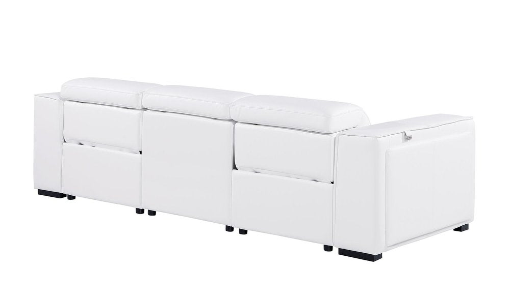 Beige Top Grain Leather Reclining Metal USB Sofa - 104-inch