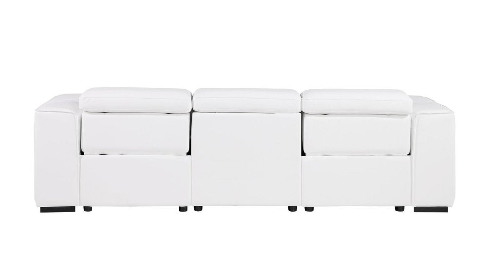 Beige Top Grain Leather Reclining Metal USB Sofa - 104-inch