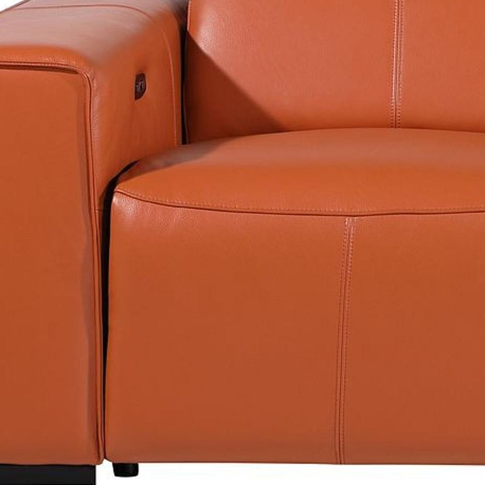 Beige Top Grain Leather Reclining Metal USB Sofa - 104-inch