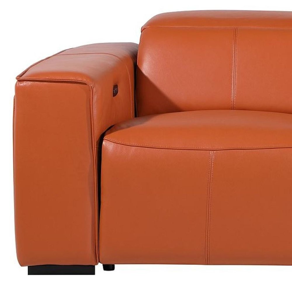 Beige Top Grain Leather Reclining Metal USB Sofa - 104-inch