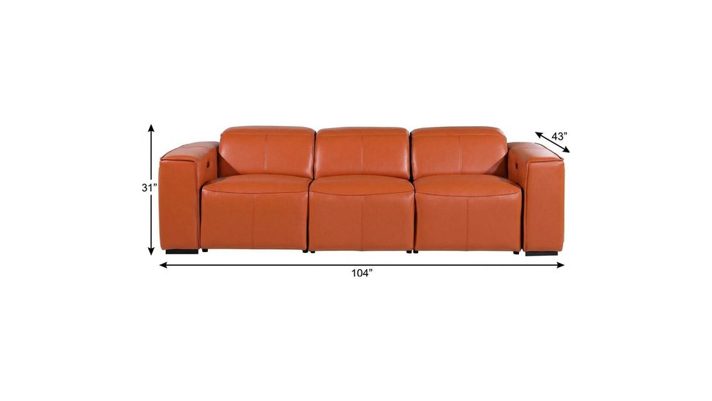 Beige Top Grain Leather Reclining Metal USB Sofa - 104-inch