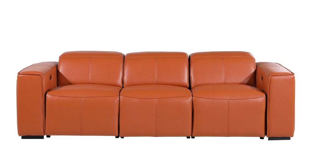 Beige Top Grain Leather Reclining Metal USB Sofa - 104-inch