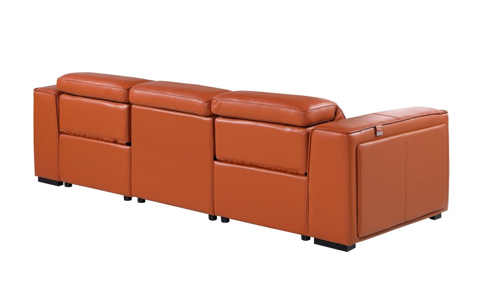 Beige Top Grain Leather Reclining Metal USB Sofa - 104-inch