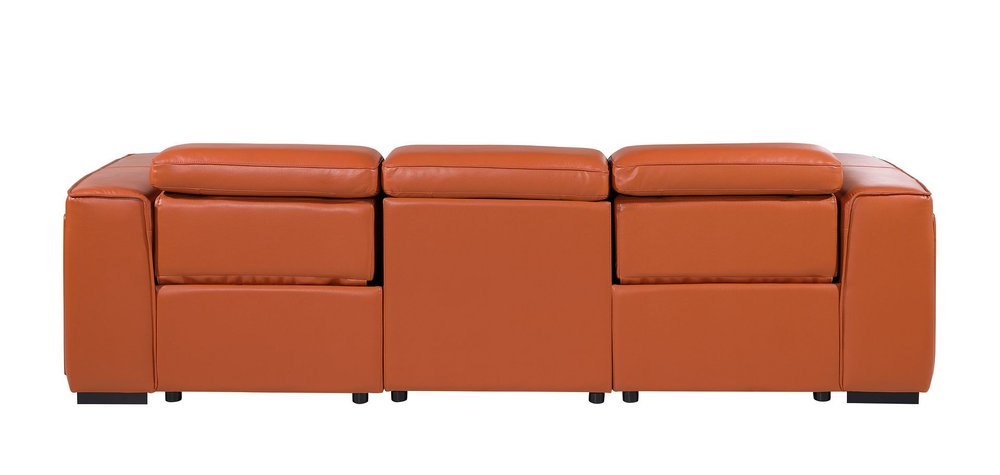Beige Top Grain Leather Reclining Metal USB Sofa - 104-inch
