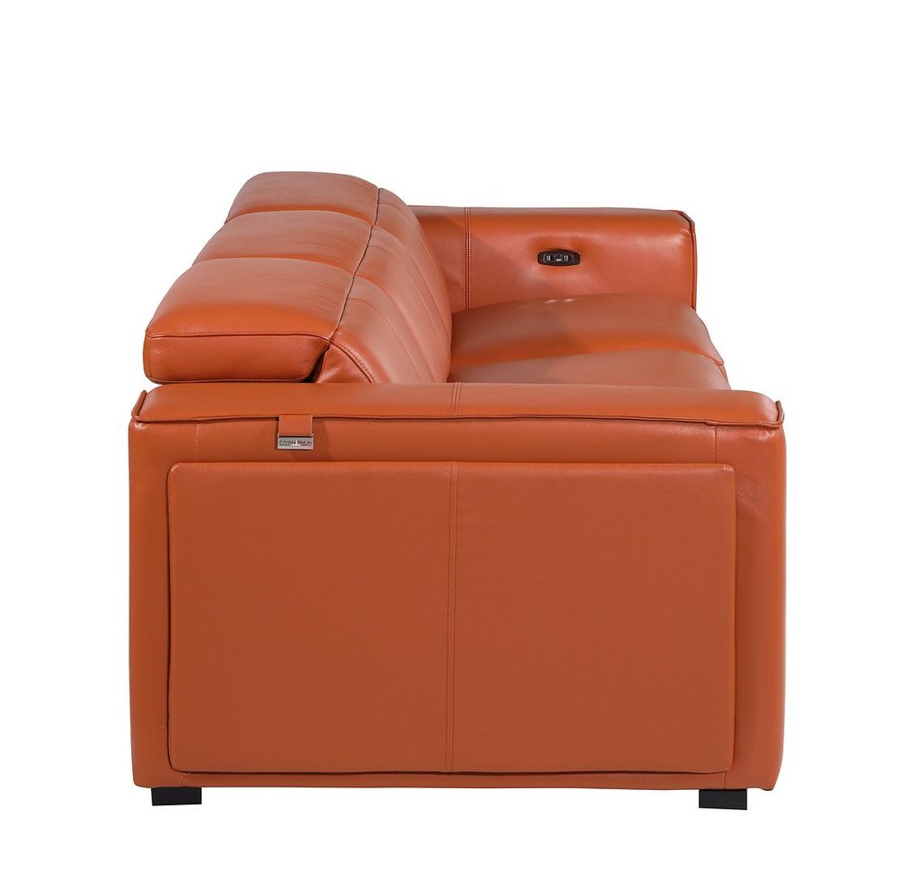 Beige Top Grain Leather Reclining Metal USB Sofa - 104-inch