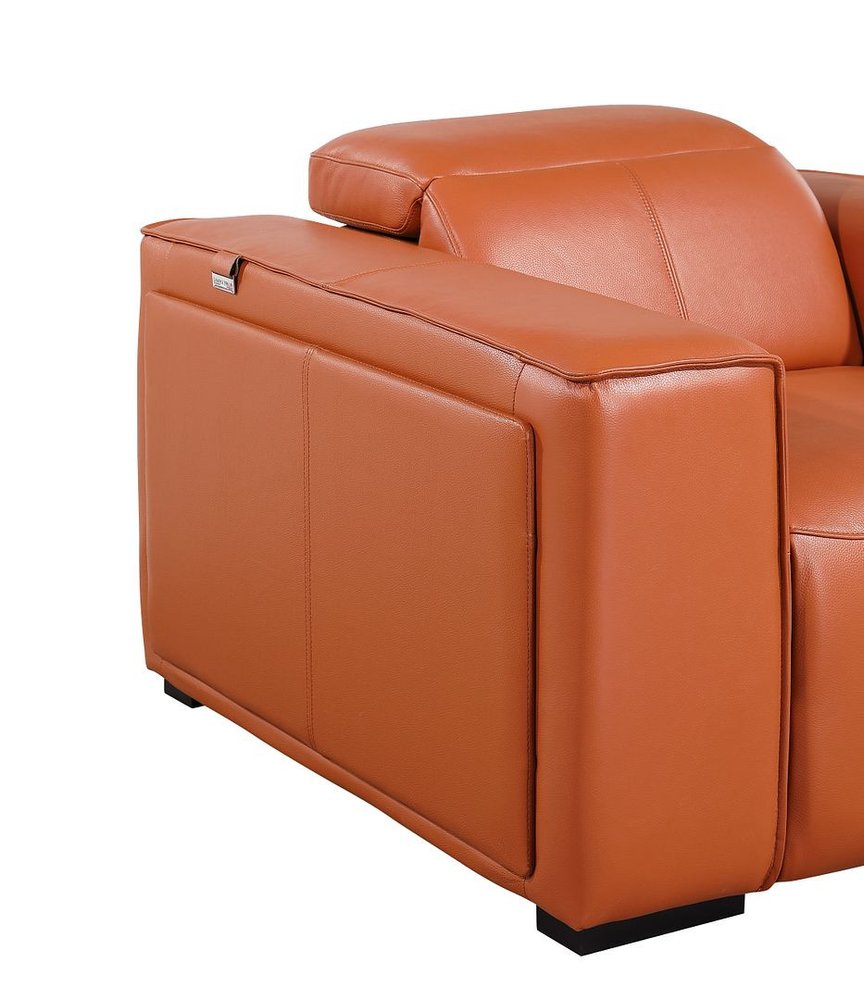 Beige Top Grain Leather Reclining Metal USB Sofa - 104-inch