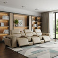 Beige Top Grain Leather Reclining Metal USB Sofa - 130-inch