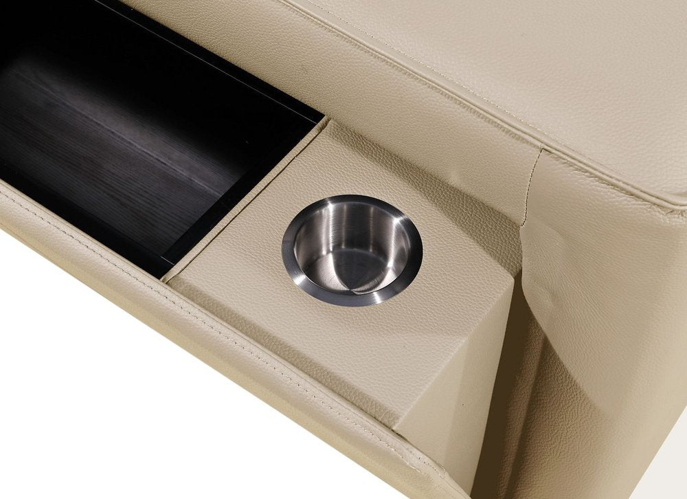 Beige Top Grain Leather Reclining Metal USB Sofa - 130-inch
