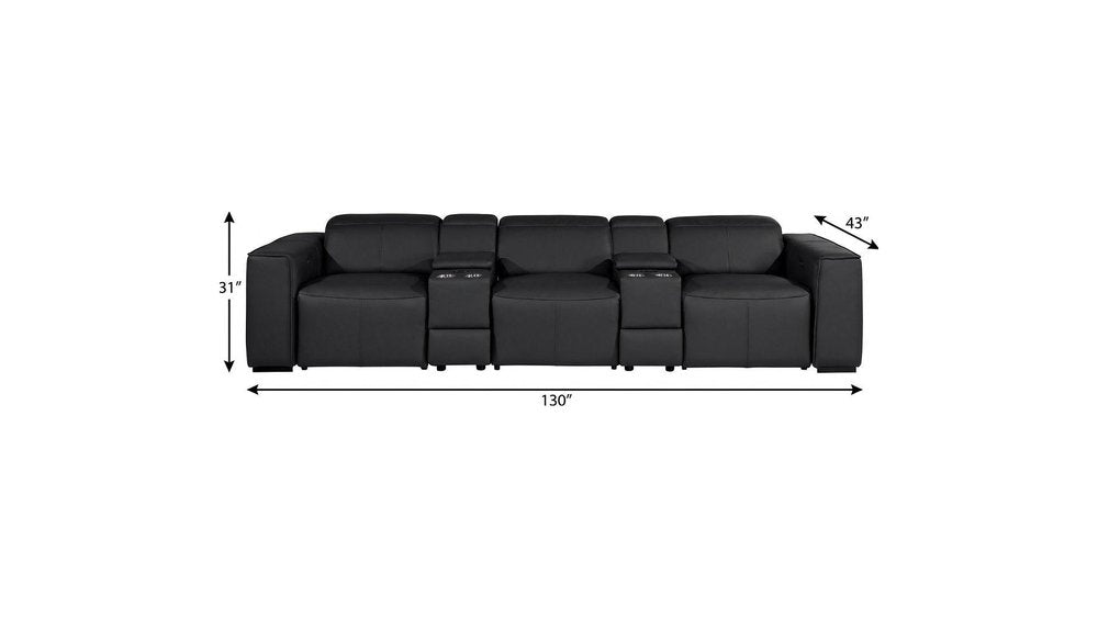 Beige Top Grain Leather Reclining Metal USB Sofa - 130-inch