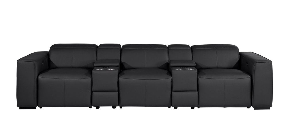 Beige Top Grain Leather Reclining Metal USB Sofa - 130-inch