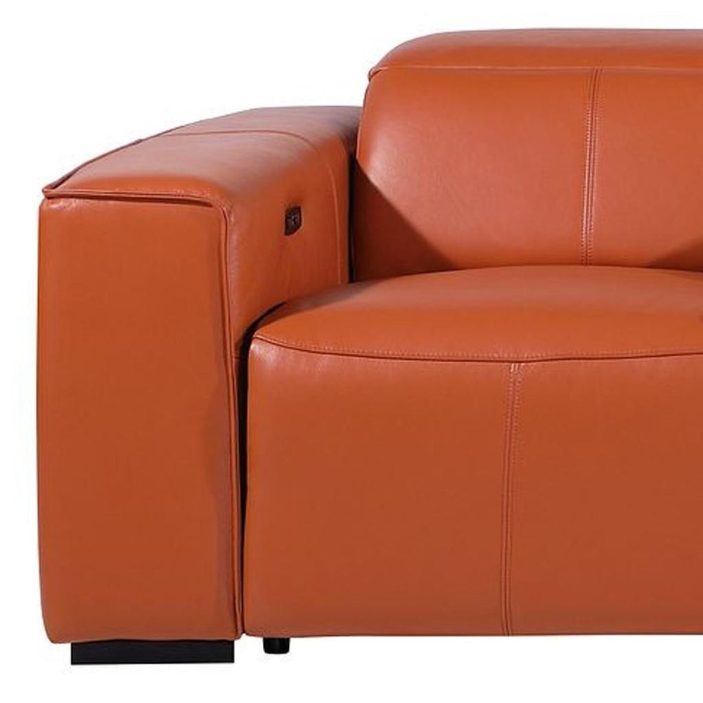 Beige Top Grain Leather Reclining Metal USB Sofa - 130-inch