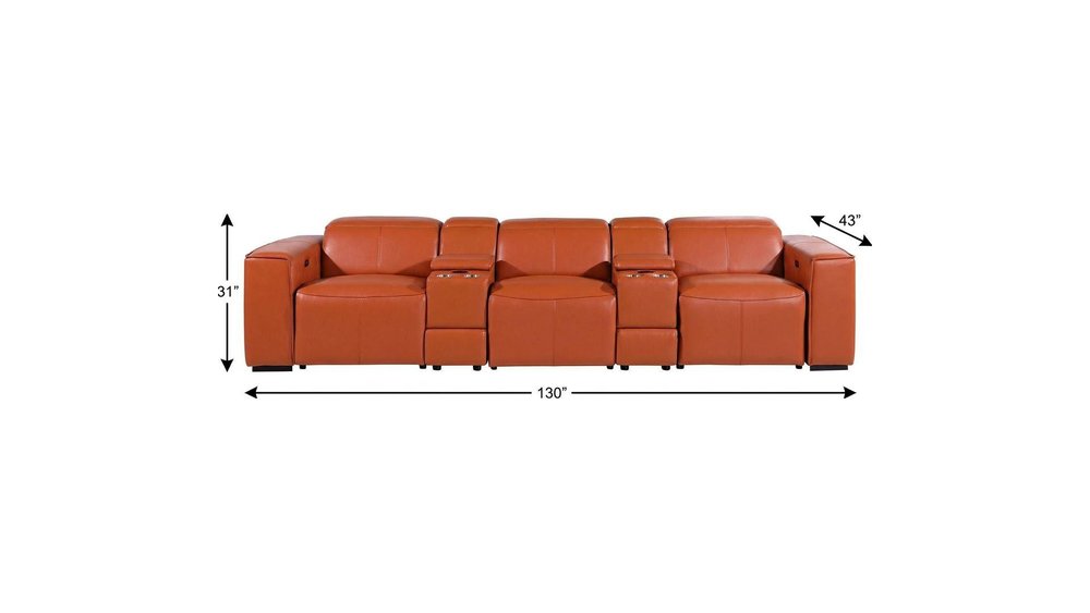 Beige Top Grain Leather Reclining Metal USB Sofa - 130-inch