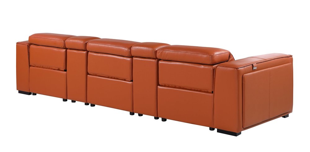 Beige Top Grain Leather Reclining Metal USB Sofa - 130-inch