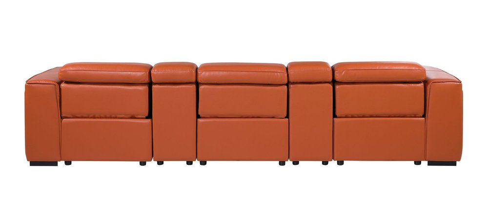 Beige Top Grain Leather Reclining Metal USB Sofa - 130-inch