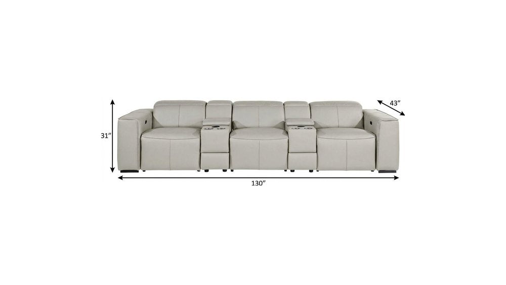 Beige Top Grain Leather Reclining Metal USB Sofa - 130-inch