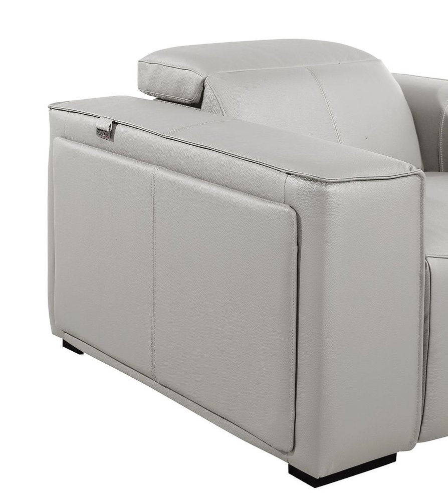 Beige Top Grain Leather Reclining Metal USB Sofa - 130-inch