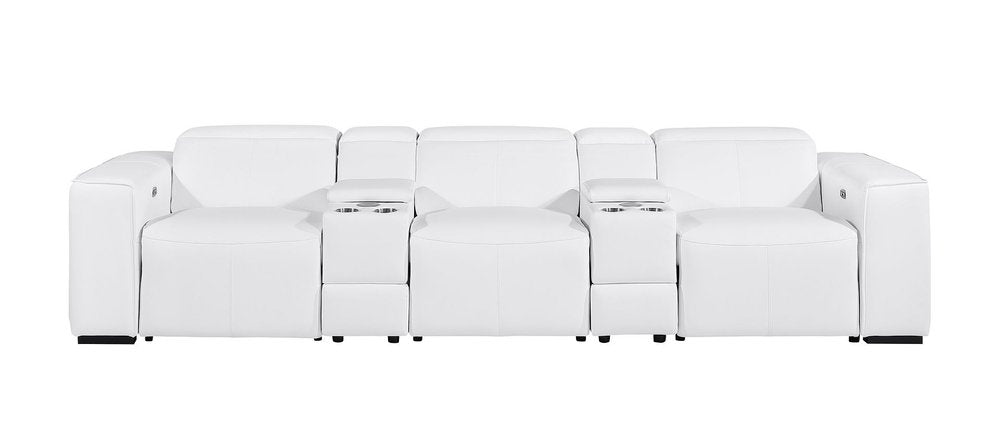 Beige Top Grain Leather Reclining Metal USB Sofa - 130-inch