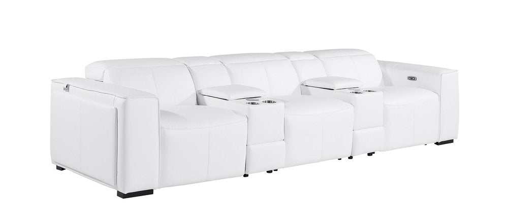 Beige Top Grain Leather Reclining Metal USB Sofa - 130-inch