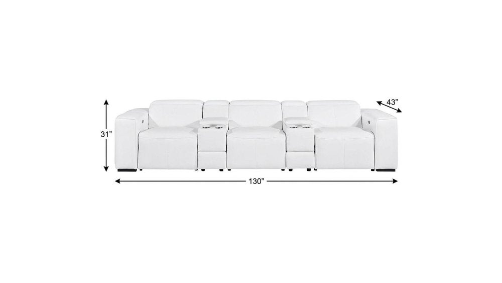 Beige Top Grain Leather Reclining Metal USB Sofa - 130-inch