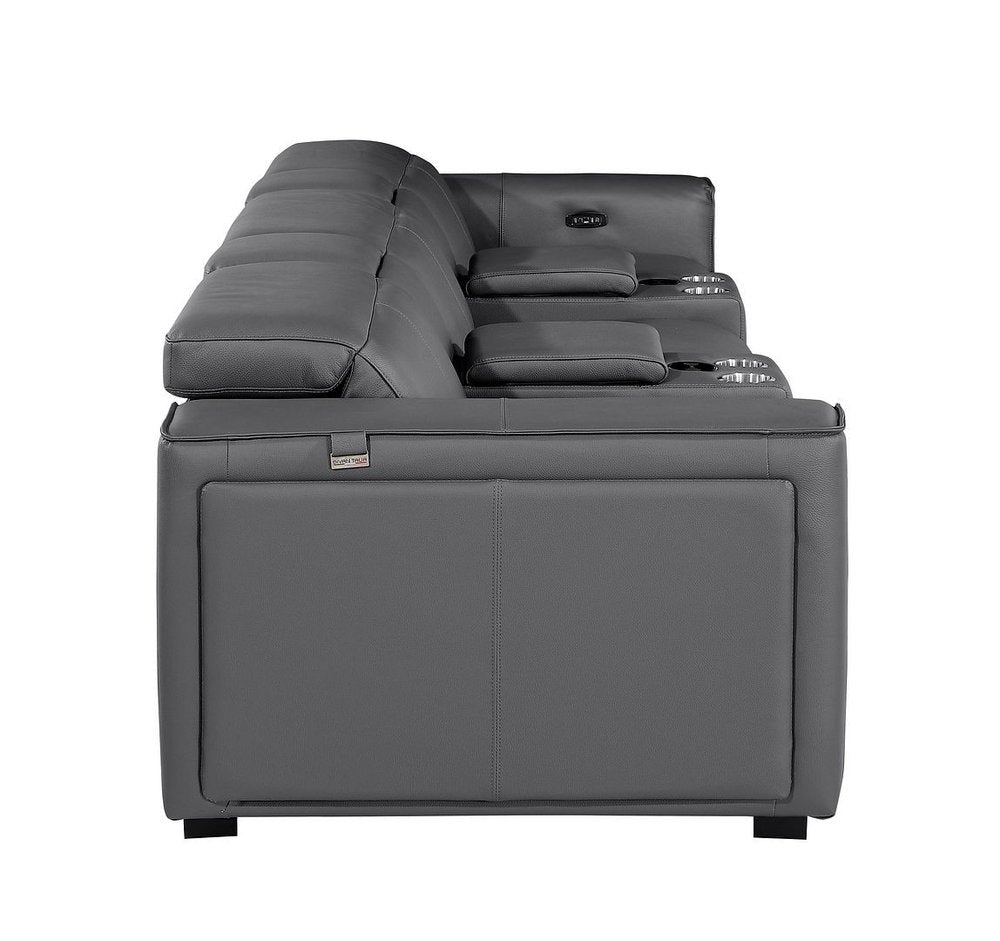 Beige Top Grain Leather Reclining Metal USB Sofa - 130-inch