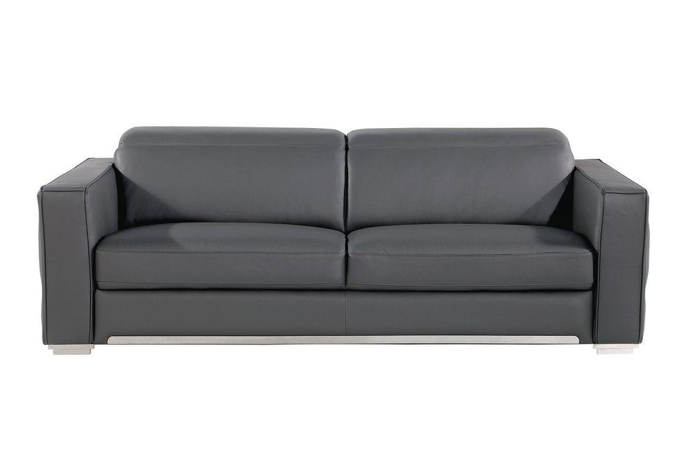 Dark Gray Top Grain Leather Reclining Solid Wood Sofa - 89-inch
