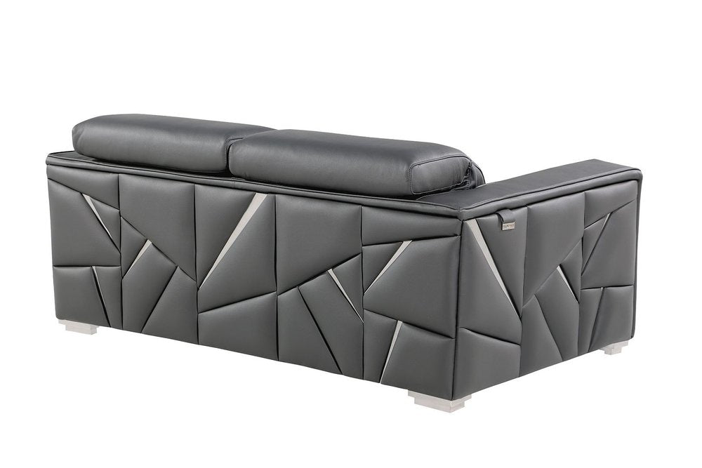 Dark Gray Top Grain Leather Reclining Solid Wood Sofa - 89-inch