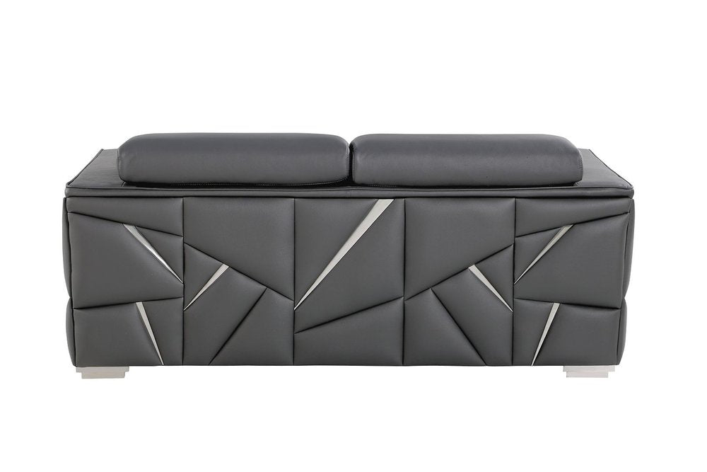 Dark Gray Top Grain Leather Reclining Solid Wood Sofa - 89-inch