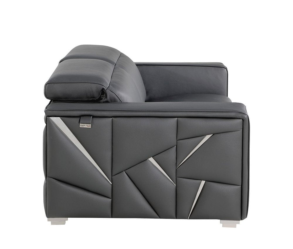 Dark Gray Top Grain Leather Reclining Solid Wood Sofa - 89-inch