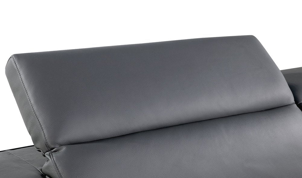 Dark Gray Top Grain Leather Reclining Solid Wood Sofa - 89-inch