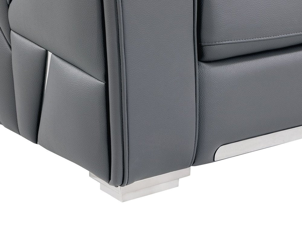 Dark Gray Top Grain Leather Reclining Solid Wood Sofa - 89-inch