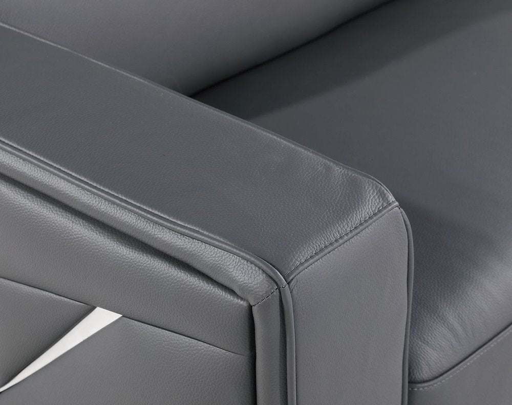 Dark Gray Top Grain Leather Reclining Solid Wood Sofa - 89-inch